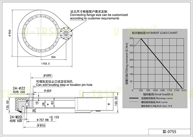 Spur Gear Slewing Drive Drawing for Model 0755