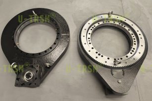 Two-stage slewing drive with extended center distance and high precision